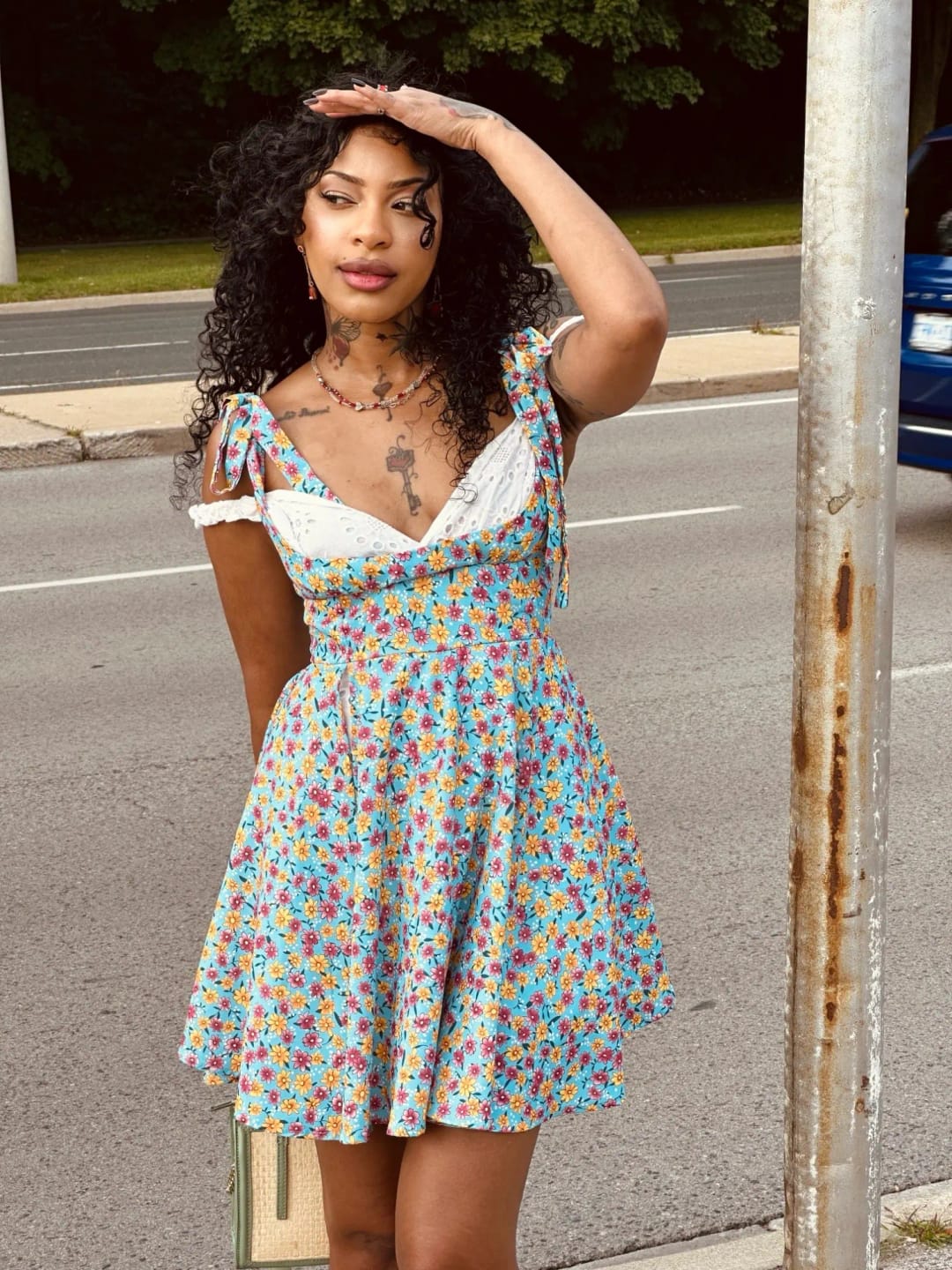 Customer photo review of Sweet Floral Lace-Up Mini Dress – Flirty & Fun