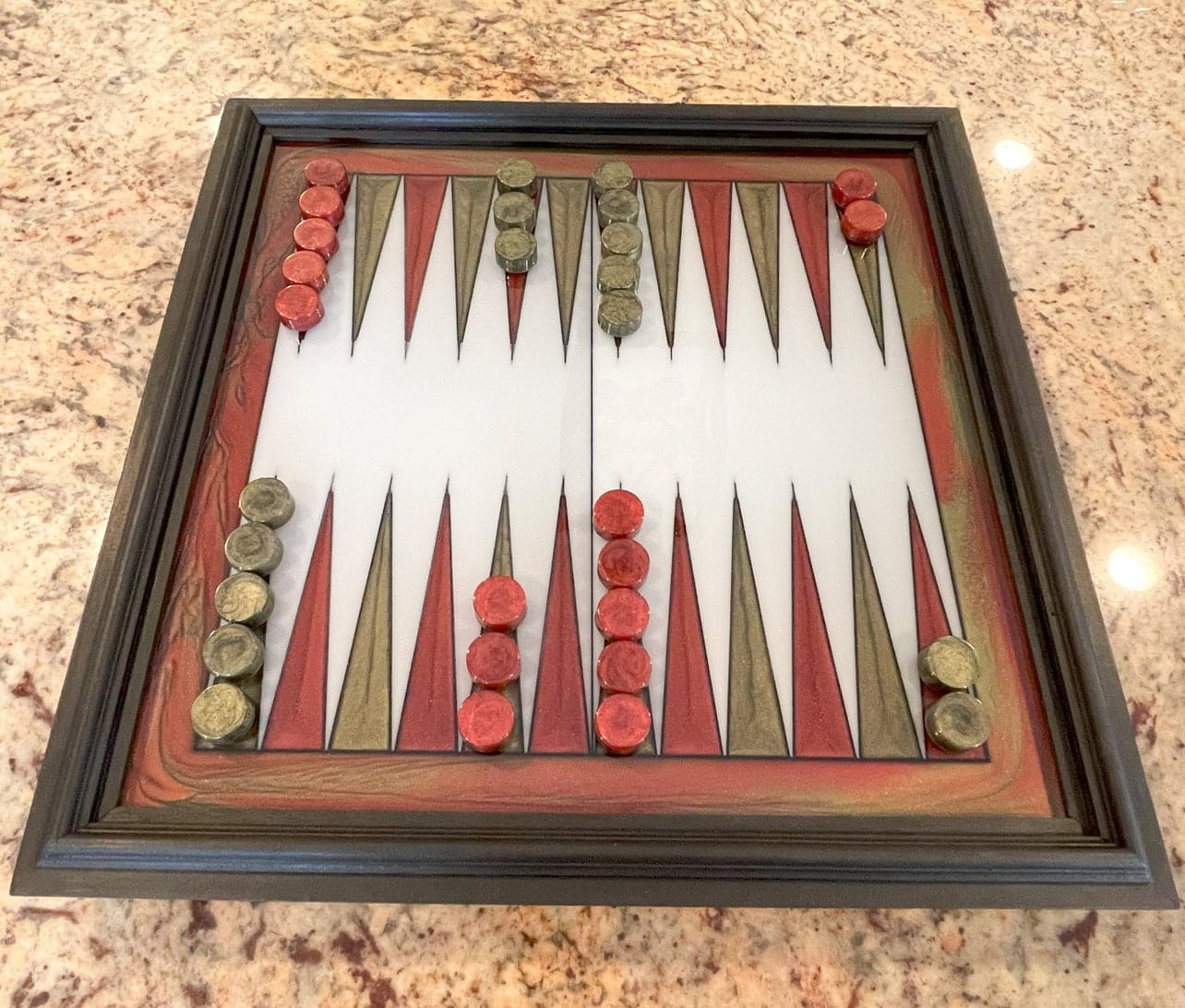 Customer photo review of 14x14x0.5" Medium Backgammon Board With Pieces Silicone Mold