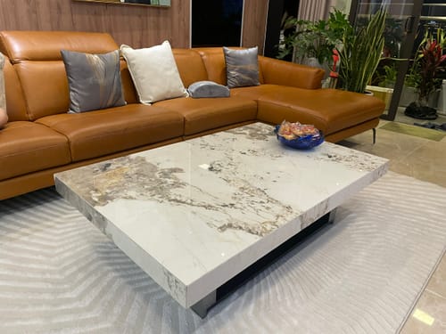 Customer photo review of Pietra - Bàn trà hình chữ nhật, mặt đá Lamar, khung chân sắt sơn tĩnh điện