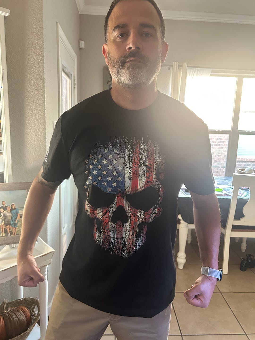 Customer photo review of USA Flag Skull T-Shirt