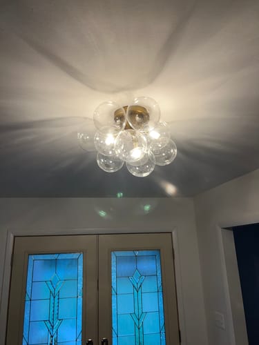 Customer photo review of Brass Glass Globe Cluster Bubble Semi-Flush Mount