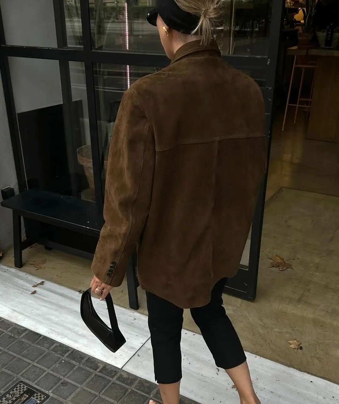 Customer photo review of Timeless Elegance Oversized Suede Blazer - Caramel Crush