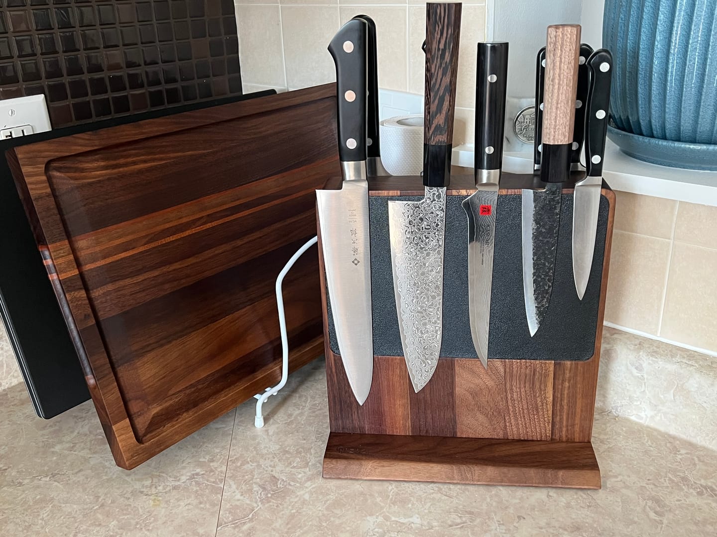 Customer photo review of Magnetic Knife Block - Walnut