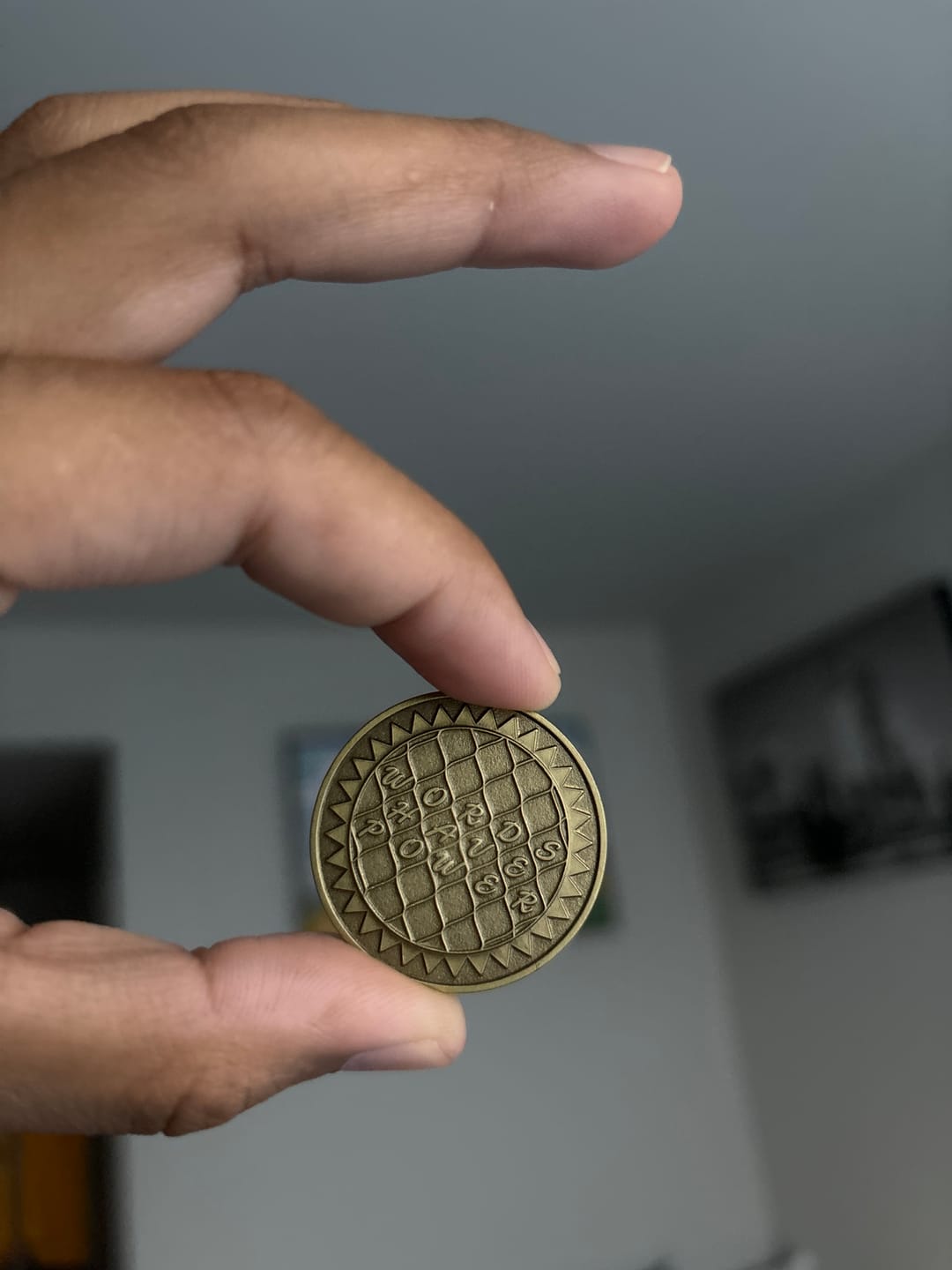 Customer photo review of Words Have Power Specialty AA/NA Recovery Medallion - Bronze