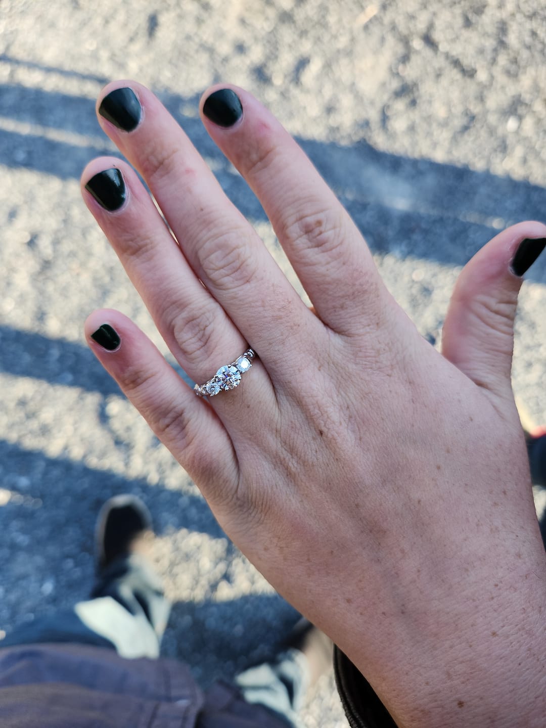 Customer photo review of Vintage Three Stone Moissanite Bridal Engagement Ring Set