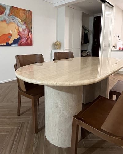Customer photo review of Agathi Travertine Dining Table