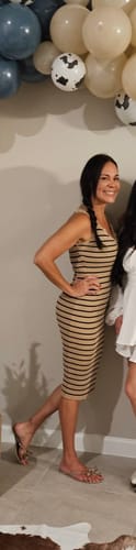 Customer photo review of Milana Striped Sleeveless Henley Midi Dress - Beige