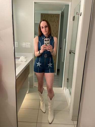 Customer photo review of Showtime Denim Playsuit in Blue