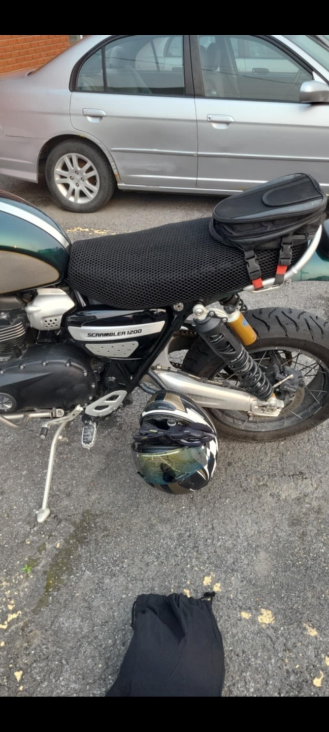 Wind Rider mesh seat cover on a Triumph Scrambler 1200