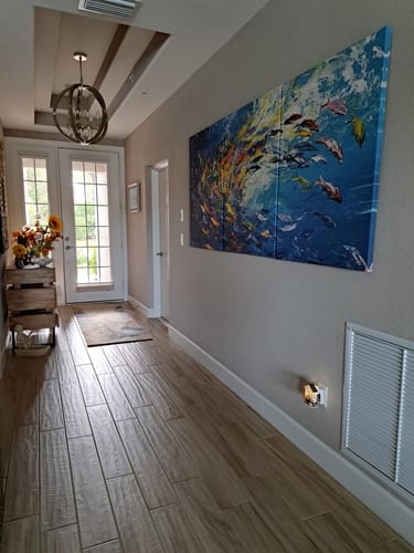 Customer photo review of Modern Abstract Fish Shoal Wall Art Canvas Print, Colorful Fish Herd Painting on Canvas Print, Ocean Animal Artwork Framed Ready to Hang