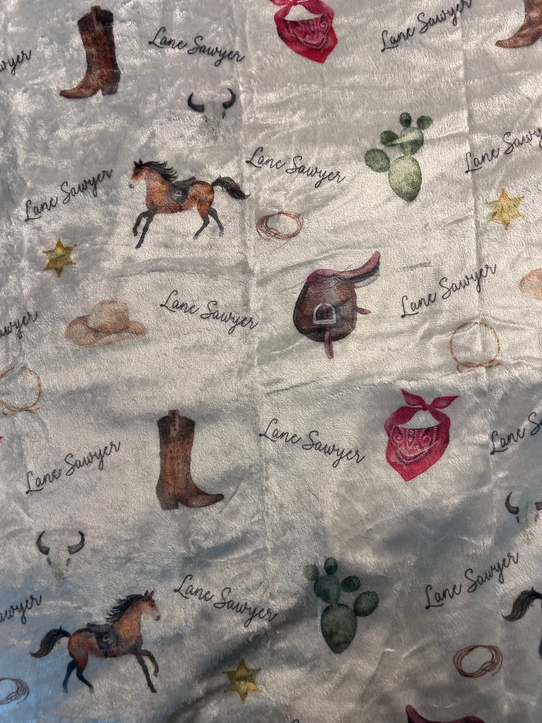 Customer photo review of Western cowboys personalized baby boy blanket