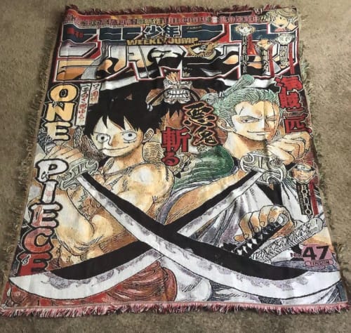 Customer photo review of One Piece Luffy & Zoro Bound by Brotherhood Tapestry Blanket Bedspread