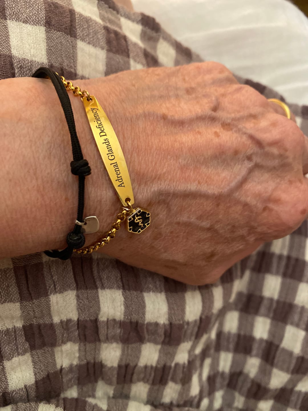 Customer photo review of Gold Colour Medical Alert Bracelet with Medical Charm