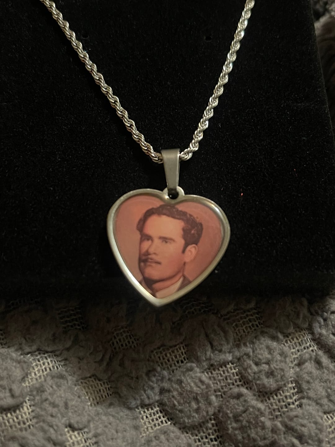 Customer photo review of Custom Engravable Heart Photo Necklace