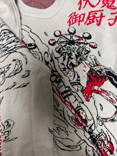 Customer photo review of Jujutsu Kaisen Sukuna Unholy Power Oversized Handknit Sweater