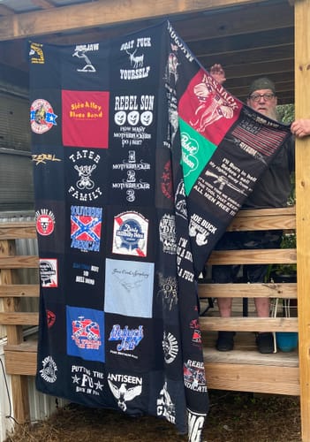 T-shirt quilt with motorcycles, southern culture themes by Dennis from NC