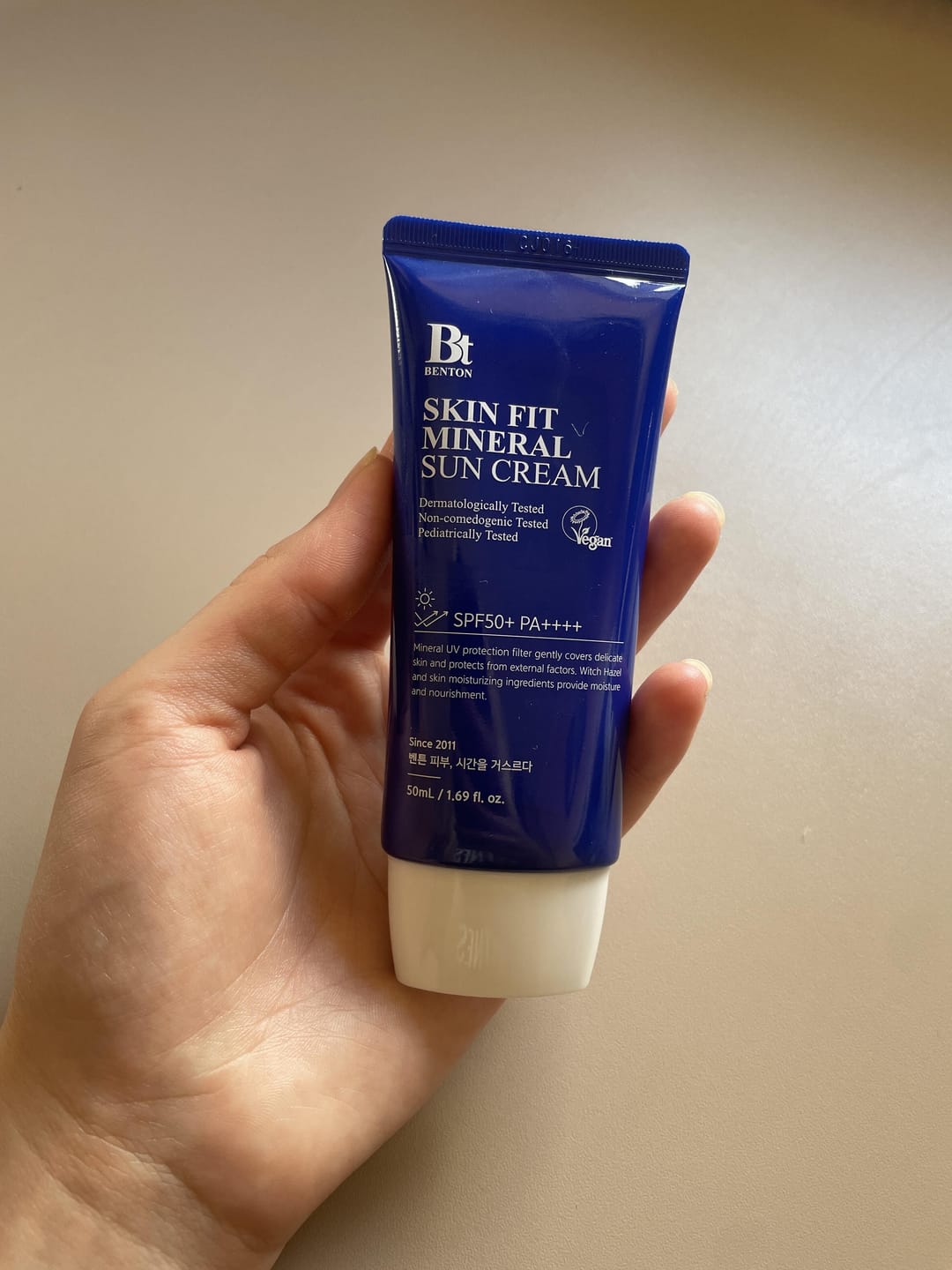 Customer photo review of Saules aizsargkrēms Benton Skin Fit Mineral Sun Cream SPF50+/PA++++