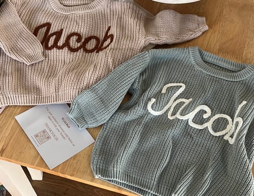 Customer photo review of Hand Knitted Personalized Sweater