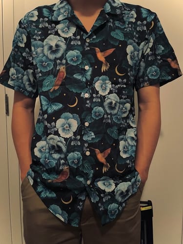 Customer photo review of Episodic Violet Night Button Up Shirt