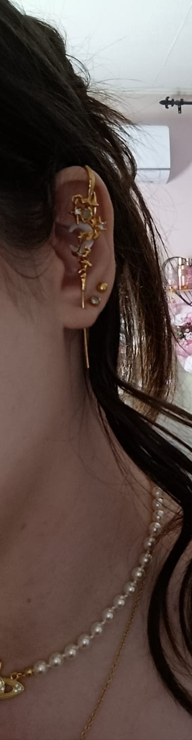 Customer photo review of "MYTH OF THE MOON" 925 Sterling Silver Statement Celestial Moon Dangle Needle Piercing Earring