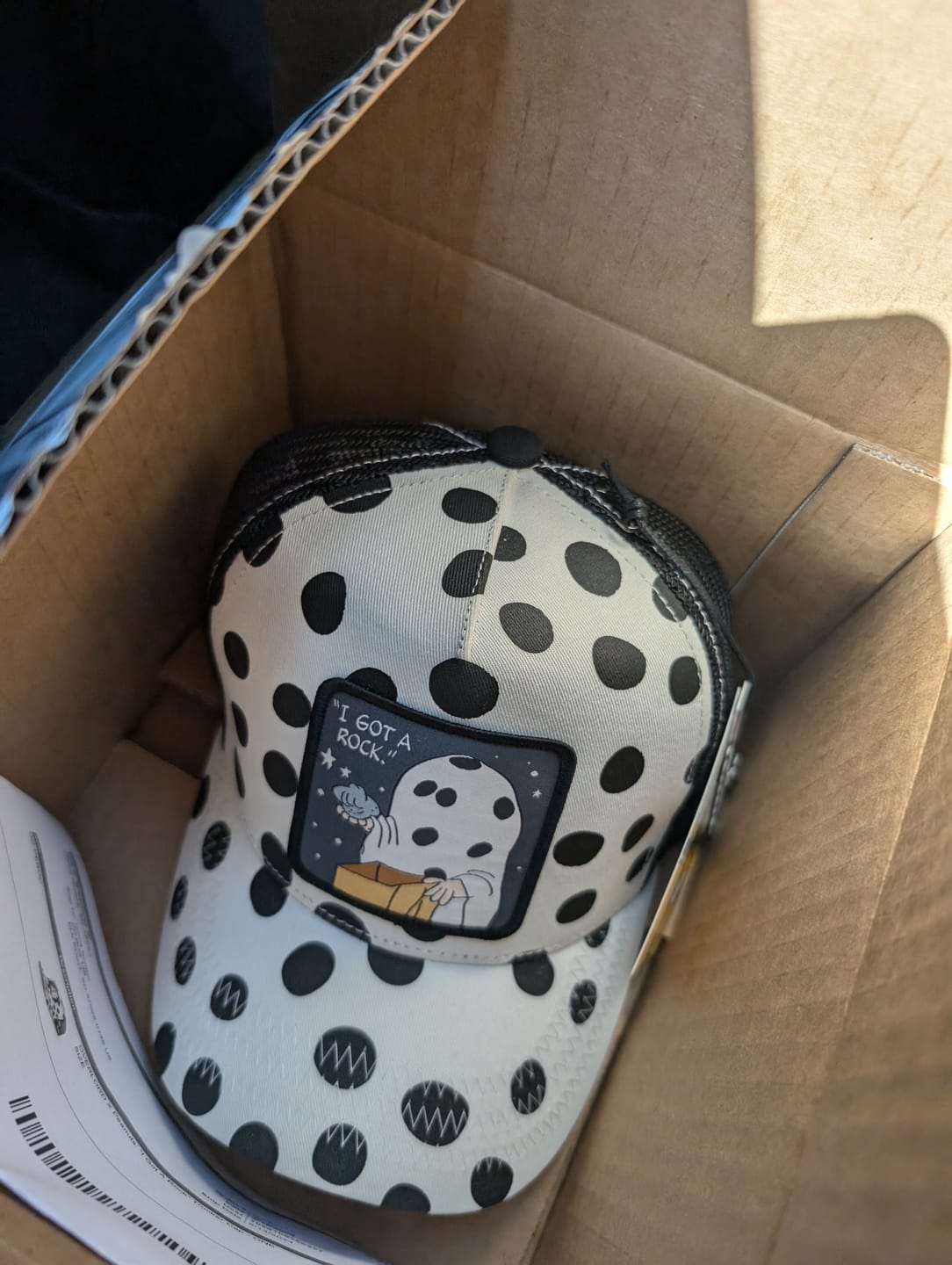 Customer photo review of OVERLORD X Peanuts: "I Got A Rock" Trucker Cap