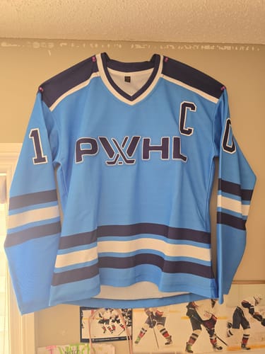 Customer photo review of Custom Sky Blue Dark Purple-White Hockey Jersey