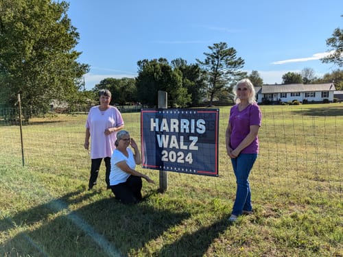 Customer photo review of Harris Walz 2024 Banner Sign, 13 Oz Kamala Harris For President 2024, 2024 President Election Harris Vinyl Banner with Metal Grommets