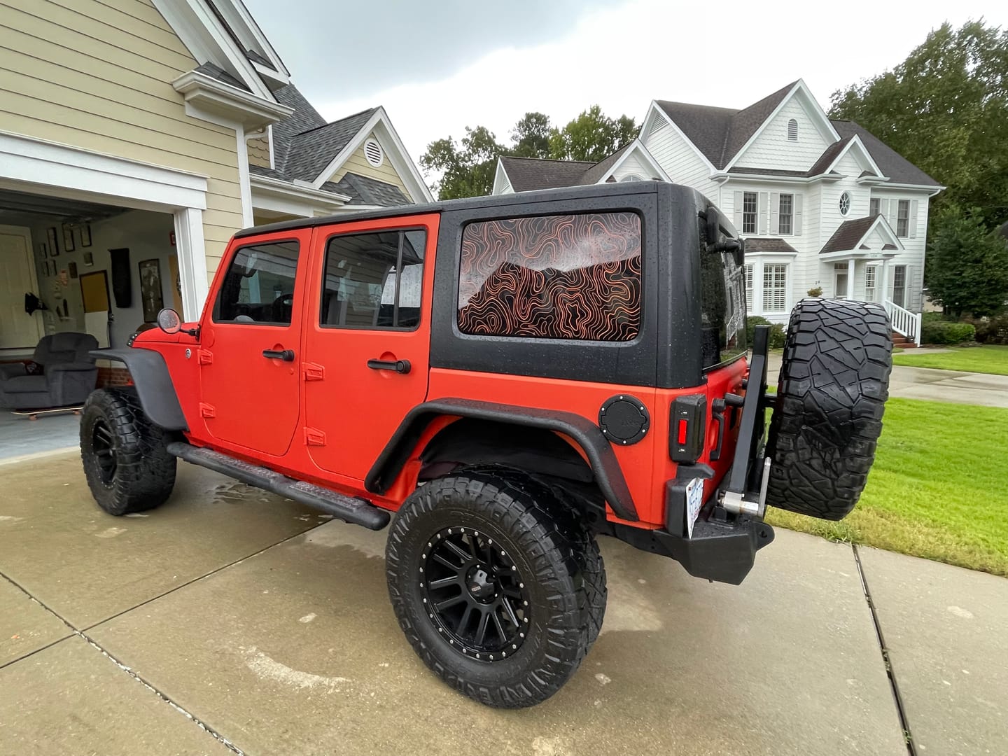 Customer photo review of Topographic Window Graphic for Wrangler Hard Top | Set of 2