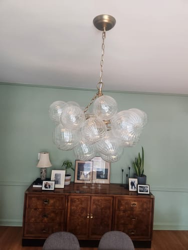 Customer photo review of Brass Cluster Ribbed Glass Globe Bubble Chandelier