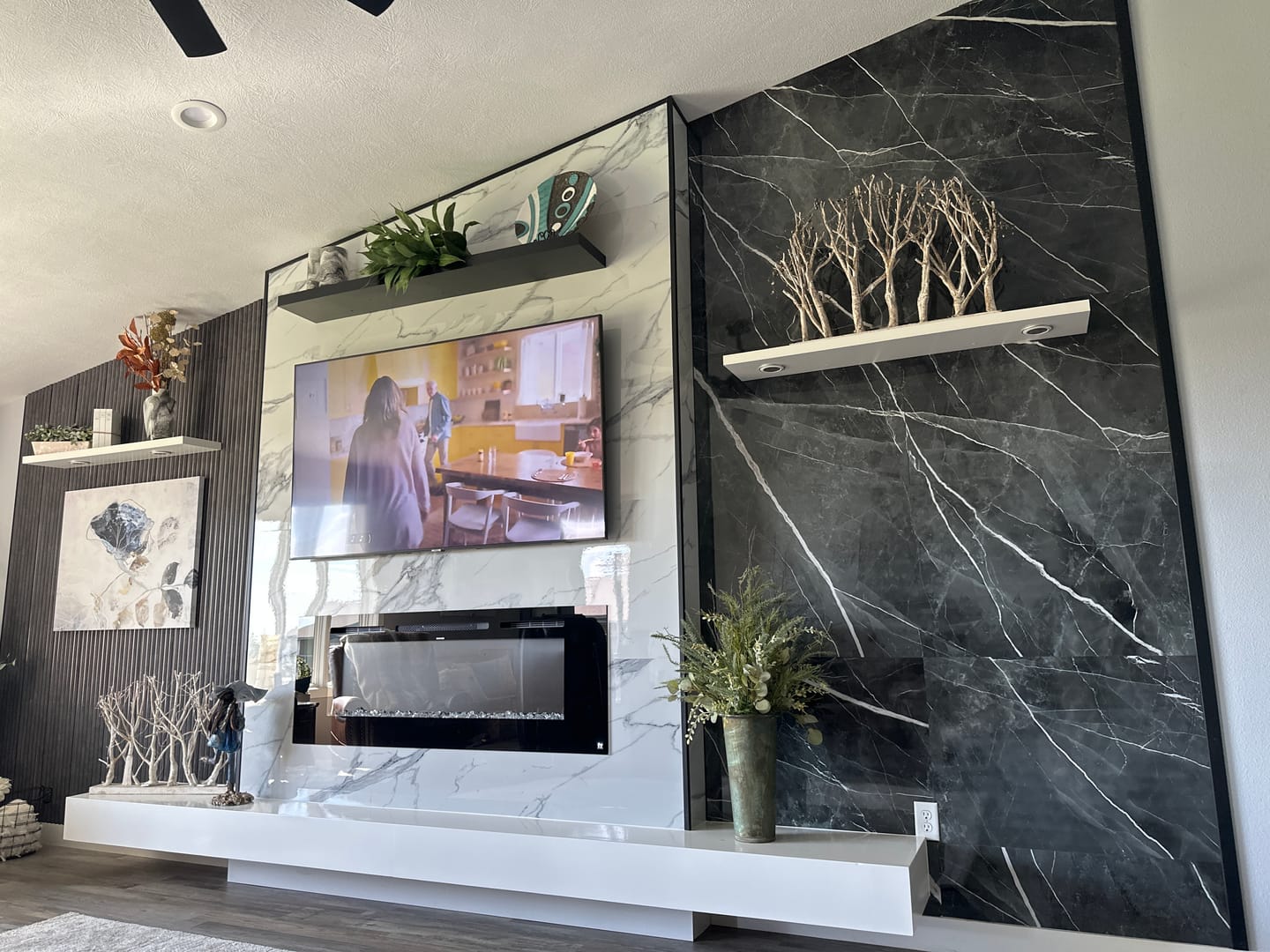 Customer photo review of Black Adamantium Carrara Marble Wall Panel 96" X 48"