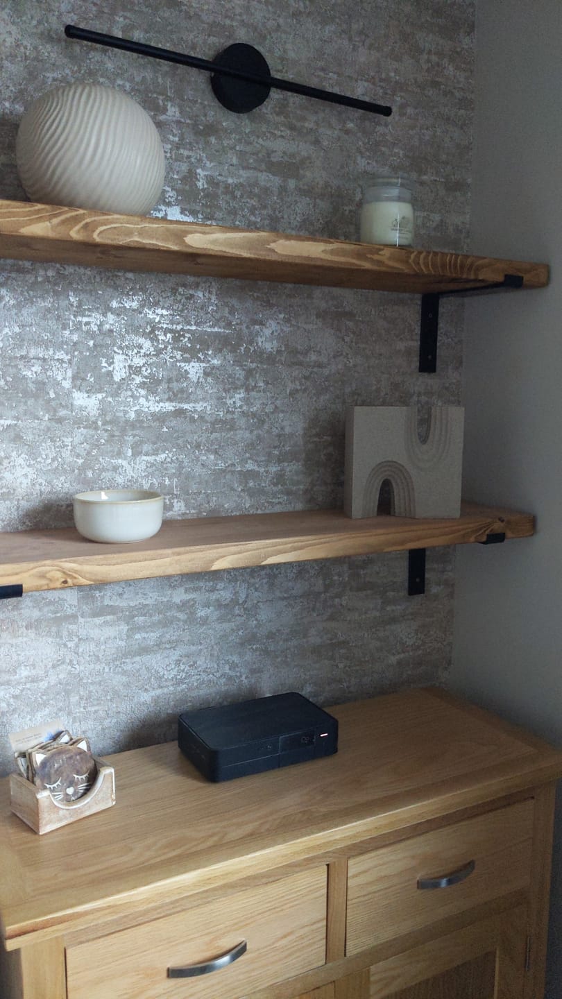 Customer photo review of Chunky Rustic Wooden Wall Shelves with Industrial Style Bracket | 22.5cm depth