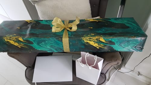 Customer photo review of Emerald Green Wrapping Paper