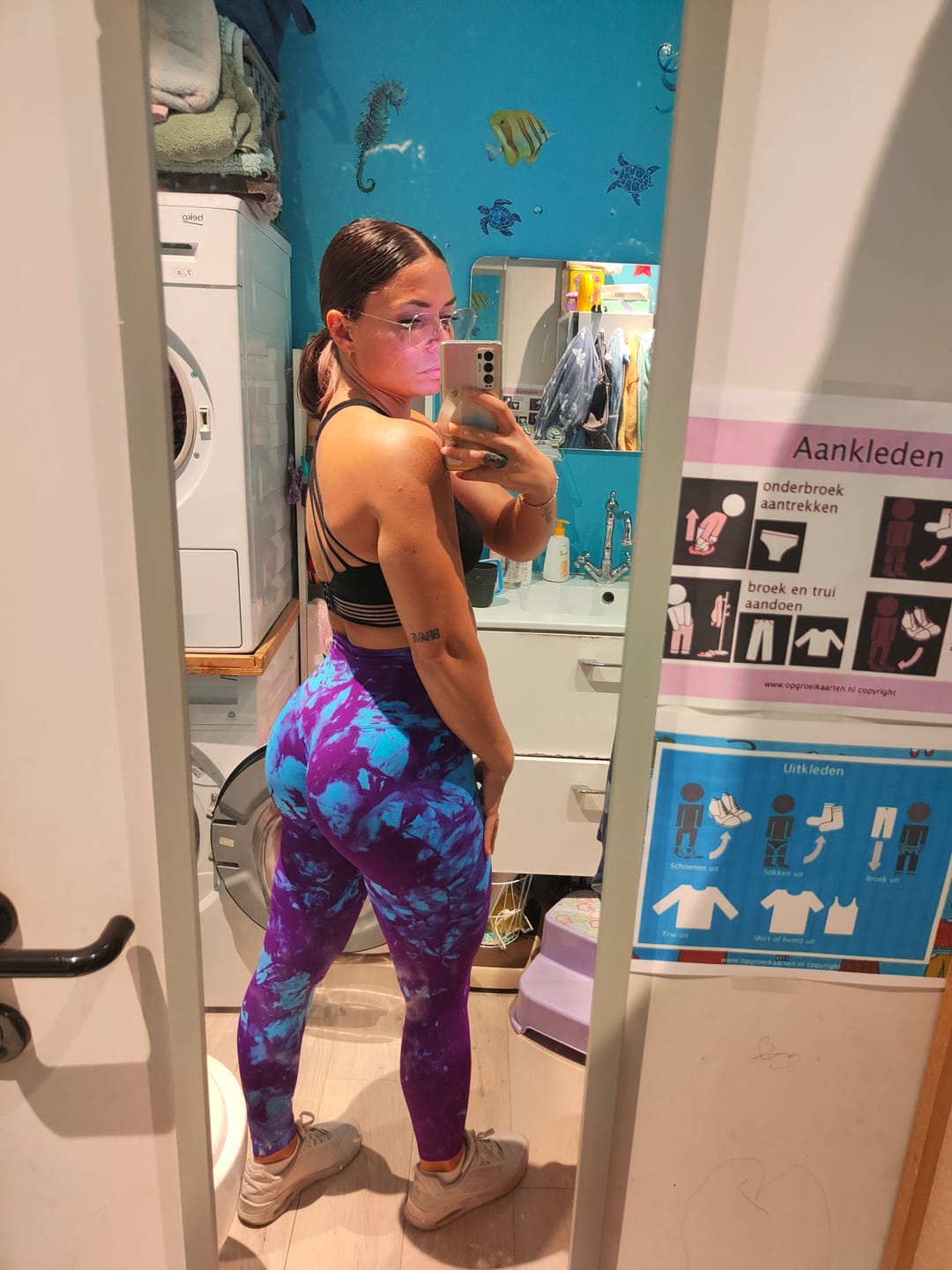 Customer photo review of Leggings Maltinto Caos Azzurro Viola