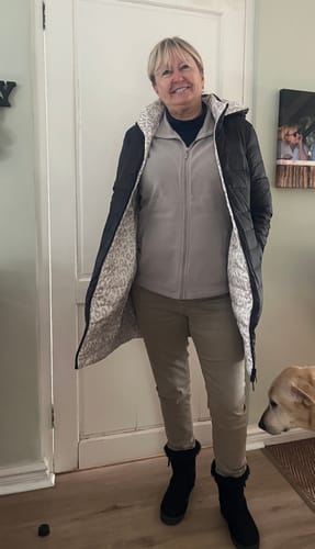 Customer photo review of Reversible Black Sand Leopard Duck Down Puffer Coat