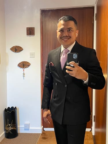 Customer photo review of Double Breasted Suit Blazer - Jet Black Plain (Peak Lapel)