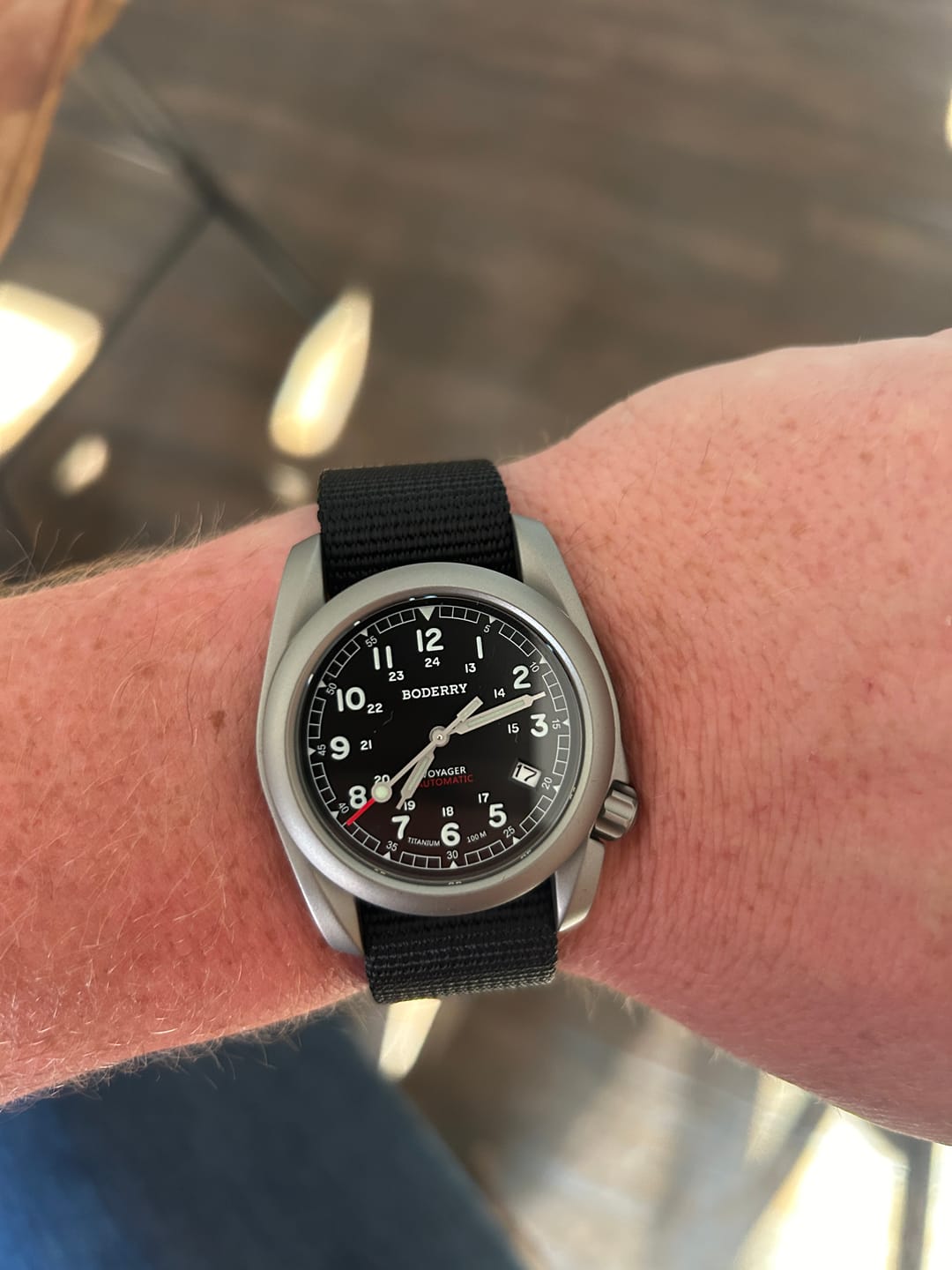 Customer photo review of VOYAGER - 100M Waterproof Titanium Automatic Field Watch | Black