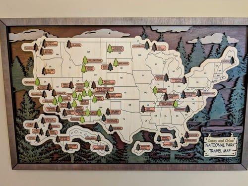 Customer photo review of US 3D Wooden National Parks Travel Map With Trees To Record Park Visits (1 Design)