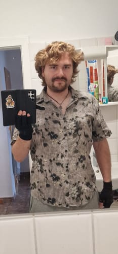 Customer photo review of Chemise boutonnée grise à manches courtes respirante en coton vintage à fleurs pour hommes