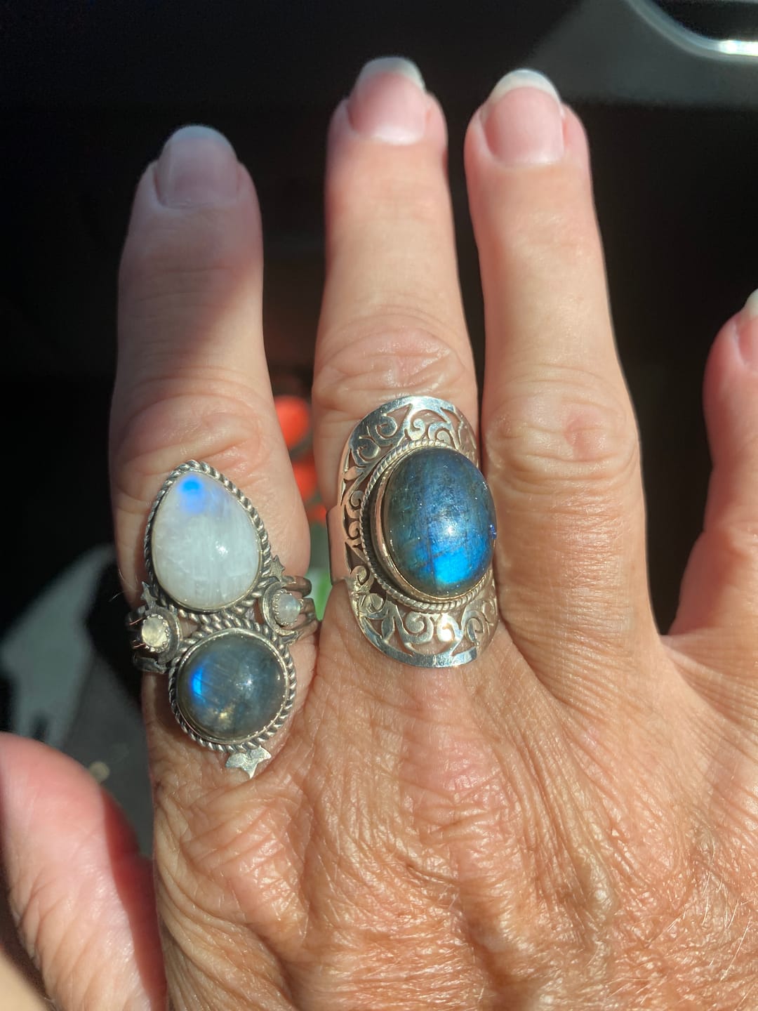 Customer photo review of Celestial Moonstone and Labradorite Silver Ring