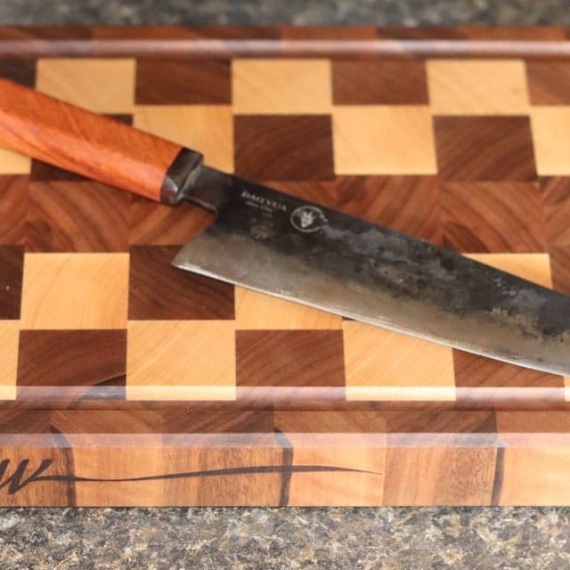 Customer photo review of Personalized Double-sided Walnut and Maple End Grain Cutting Board