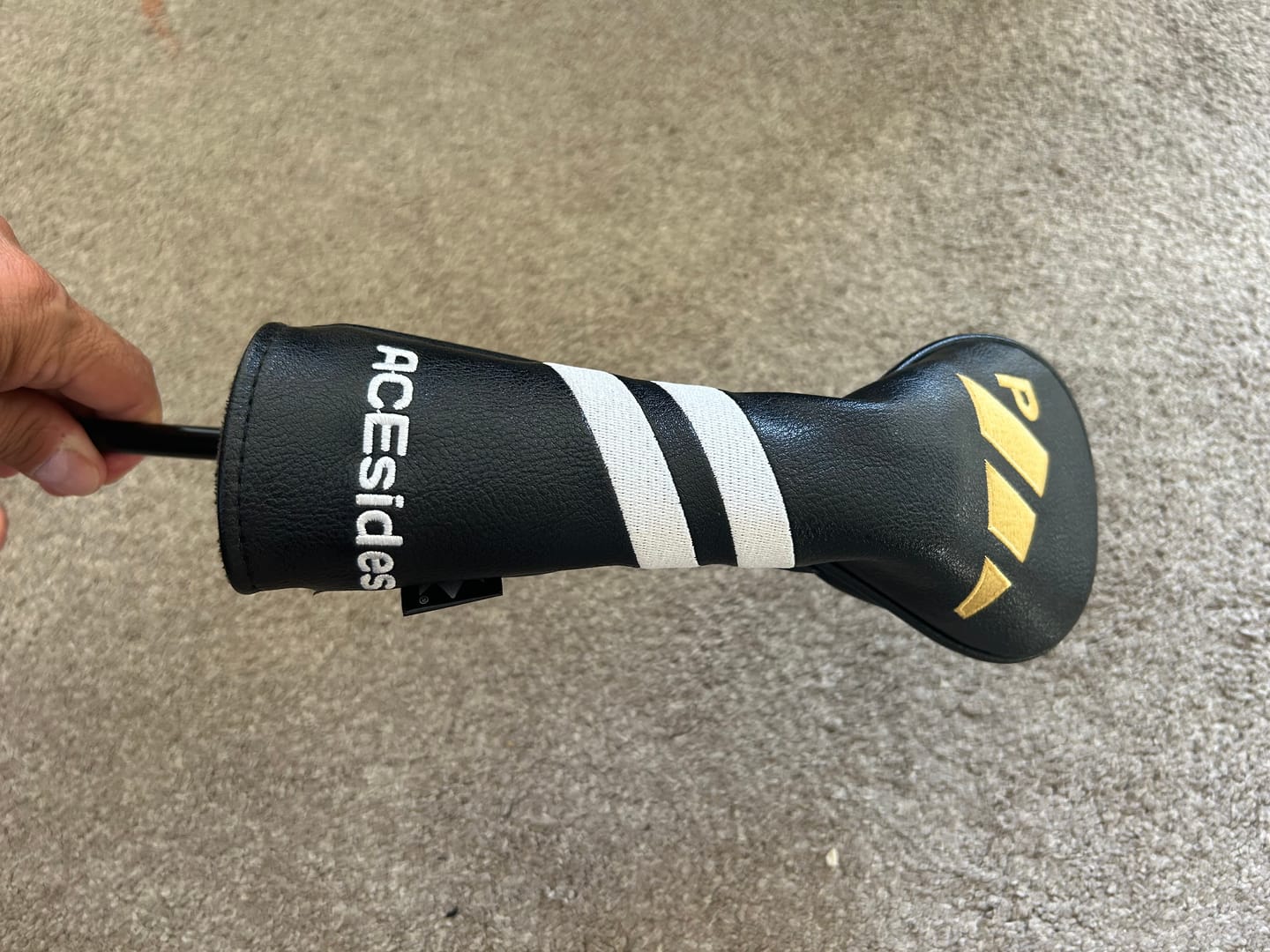 Customer photo review of Personalized White Stripes Wood Head Cover With Your Logo And Name