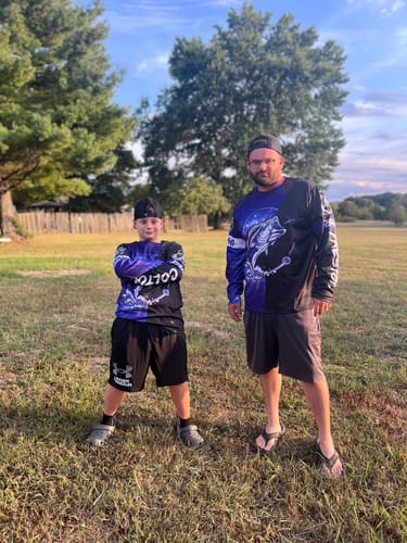 Customer photo review of Bass Fishing tattoo purple galaxy black Custom performance UV protection long sleeve fishing shirts NQS5400