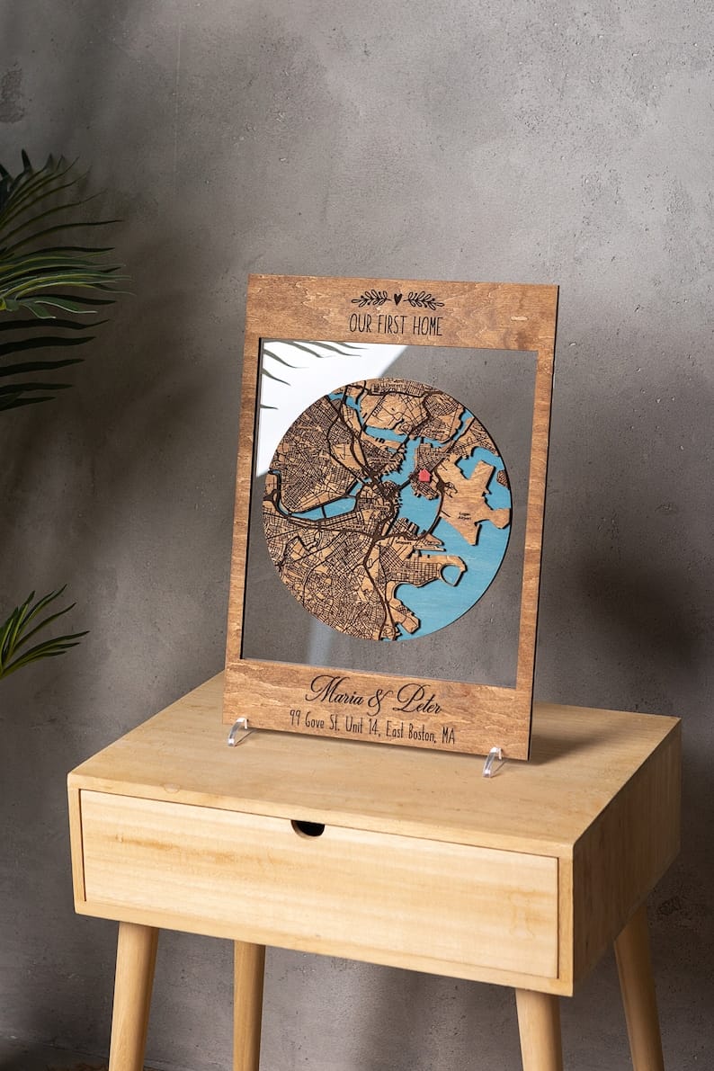 Customer photo review of 3D Wooden Location Map - Housewarming Gift First Home