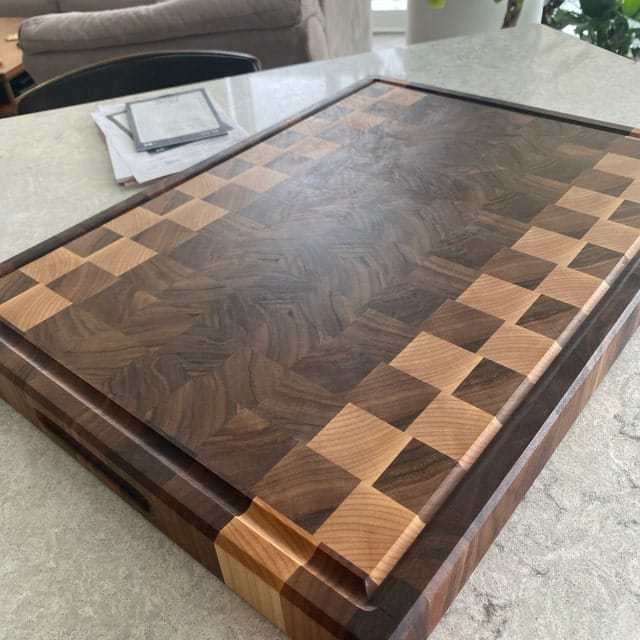 Customer photo review of Personalized Double-sided Walnut and Maple End Grain Cutting Board