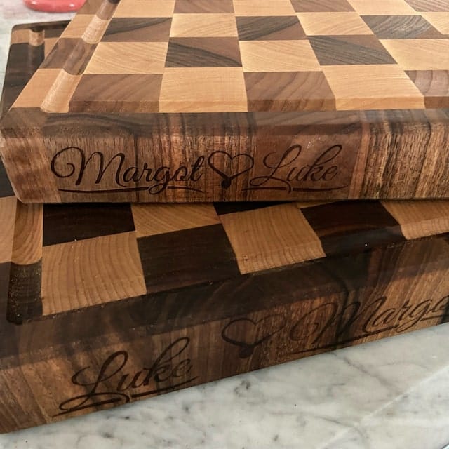 Customer photo review of Personalized Double-sided Walnut and Maple End Grain Cutting Board