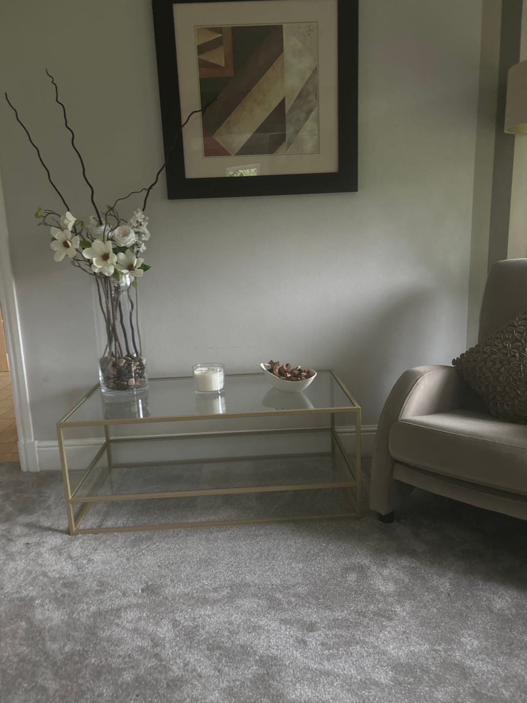 Customer photo review of Aria Glass Metal Coffee Table - Gold
