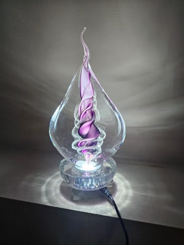 Customer photo review of Illuminated Memorial Glass Flame with Cremation Ashes