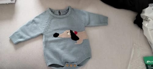 Customer photo review of Newborn Dog Design Knitted Bodysuit