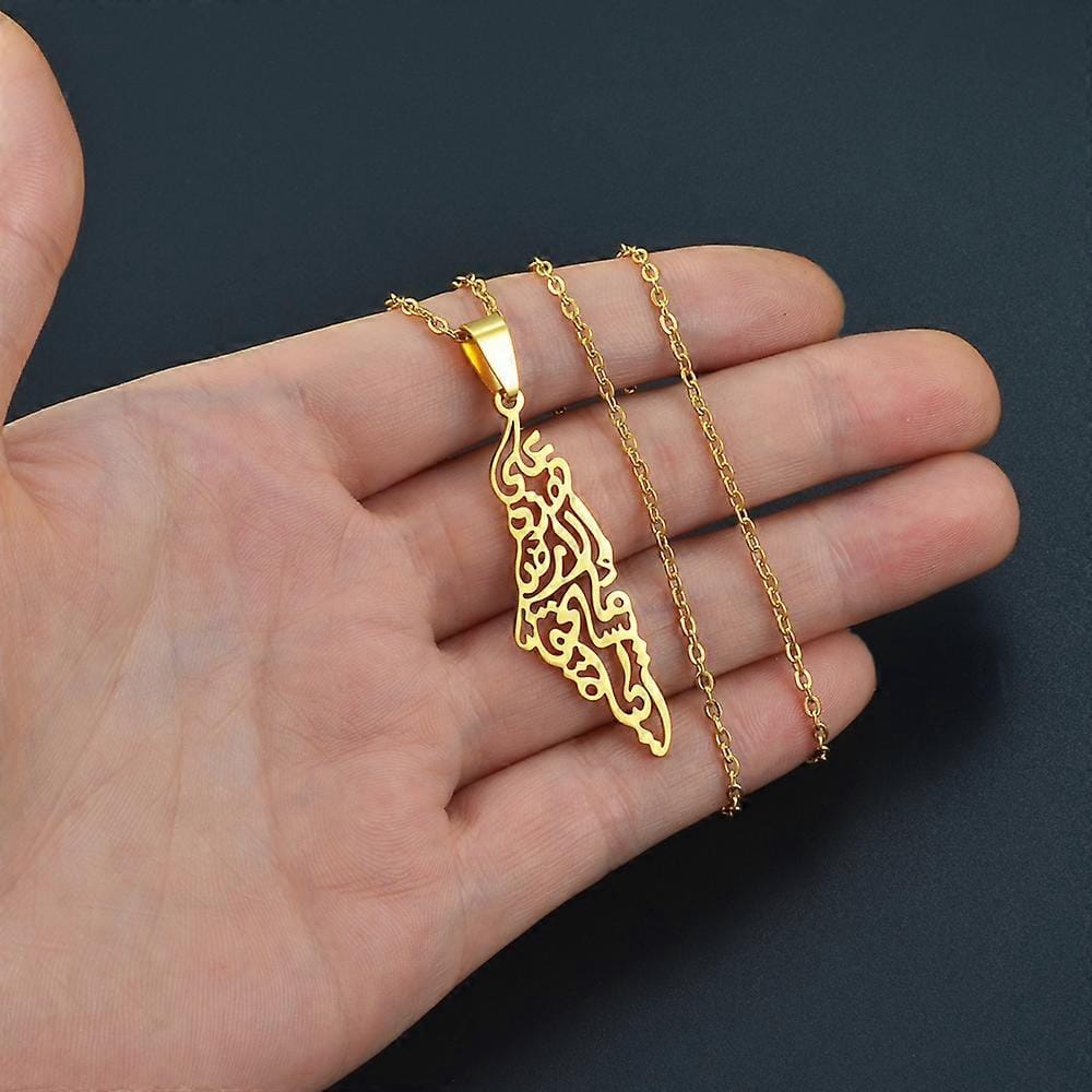 Customer photo review of Palestine Calligraphy Map Necklace