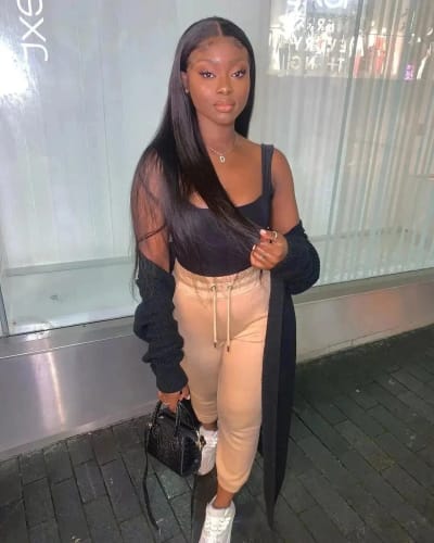 Customer photo review of (Super Deal)30inch Wear Go Glueless Wig Bone Straight Hair Body Wave Wig